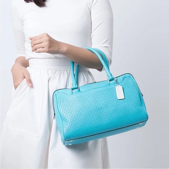COACH Legacy Haley Perforated Satchel Bag Robin Blue Hangtag Style # 23577 - Picture 16 of 16